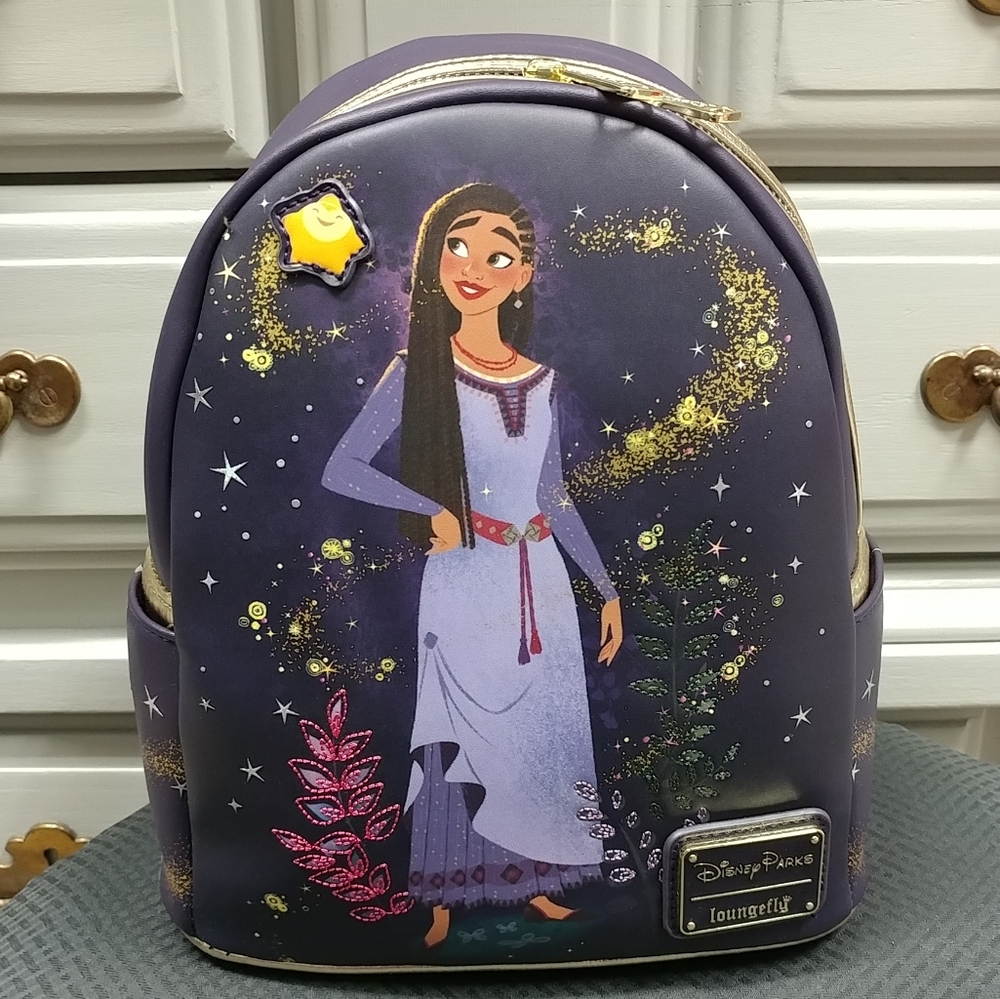 Loungefly Disney Wish Mini Backpack Disney Parks Asha and Star Purple & Gold - Picture 3 of 17